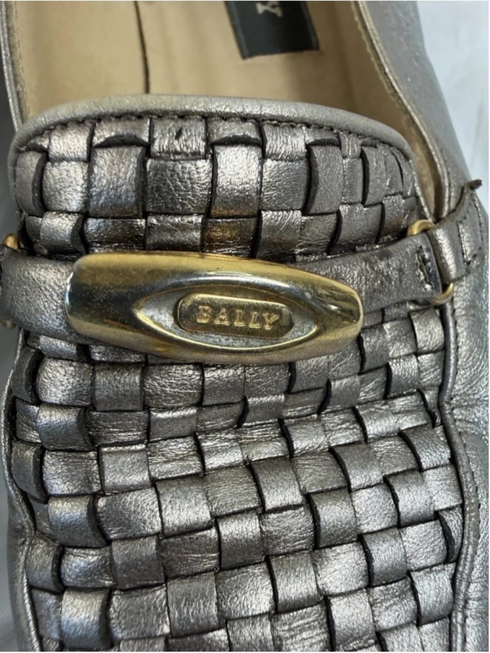 Bally Leather PEWTER Woven Classic Loafers Basketweave Vanessa SZ 6.5 C